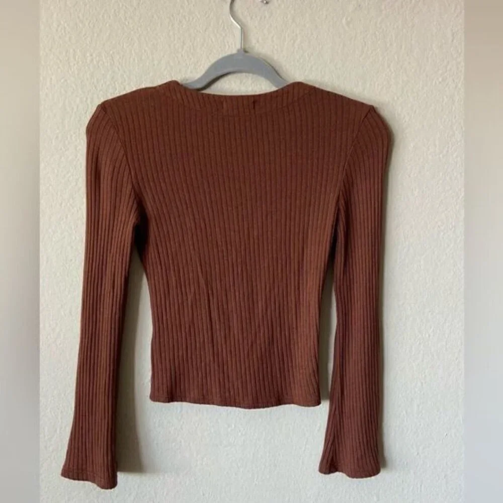 Reformation Gellar Knit Brown Crop Top Button Down Cardigan Size Xs